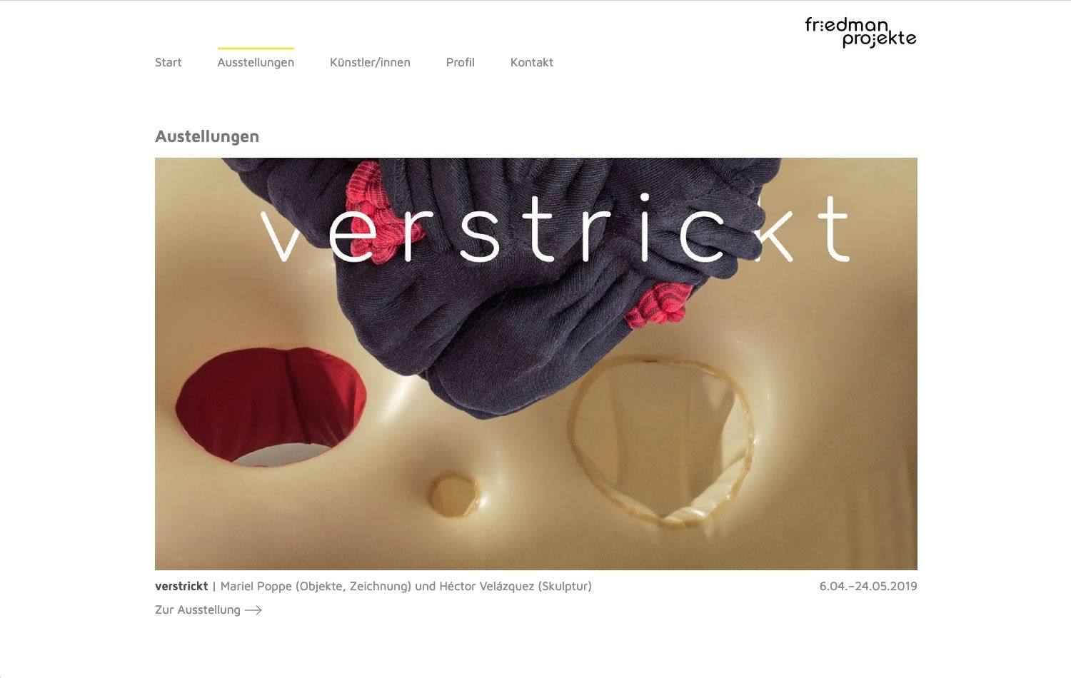 Screenshot der Webseite von Friedmann Projekte Berlin - Ausstellungen.